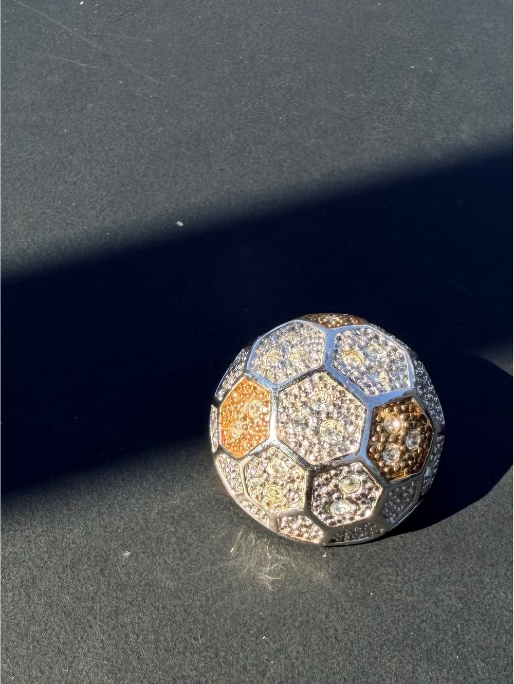 Vintage ROMAN Soccer Ball Crystal Brooch Gold Silver Tone
